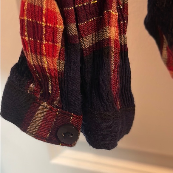 Lucky Brand Red and Navy Plaid V-neck with Tassels, Women’s Medium - Picture 6 of 8